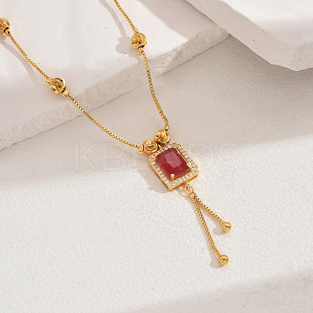 Fashionable Vintage Brass & Glass Tassel Rectangle Pendant Necklaces for Women WB8408-6-1