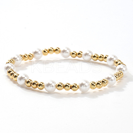 Brass & Resin Imitation Pearl Round Beads Stretch Jewelry for Women LS-YN2620-5-1