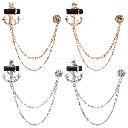 4Pcs 2 Color Jet Rhinestone Anchor Hanging Chain Brooches JEWB-GF0001-38-1