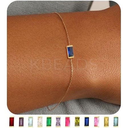 September Birthstone Brass Pave Cubic Zirconia Rectangle Link Bracelets WG17BBA-08-1