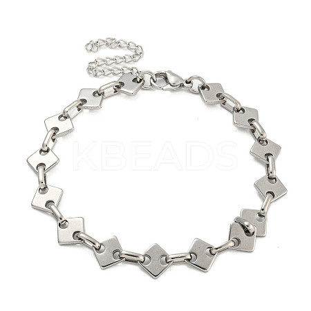 Non-Tarnish 304 Stainless Steel Rhombus Link Chains Bracelets for Men & Women BJEW-D042-02P-1