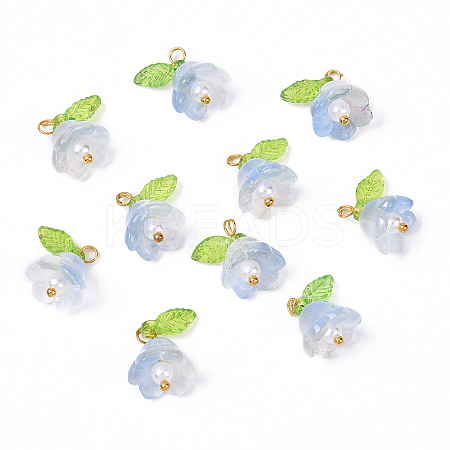 10Pcs Acrylic & Glass Flower Pendants PALLOY-YW00116-01-1