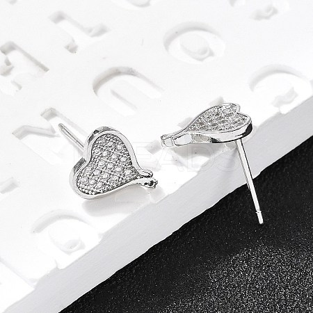 Heart Brass Micro Pave Cubic Zirconia Ear Studs EJEW-D304-35G-1