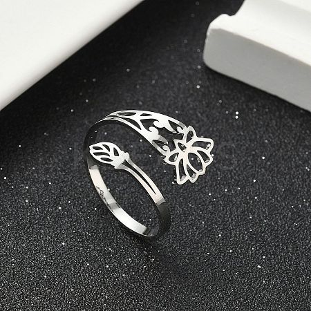 304 Stainless Steel Cuff Rings for Women RJEW-F195-01P-1