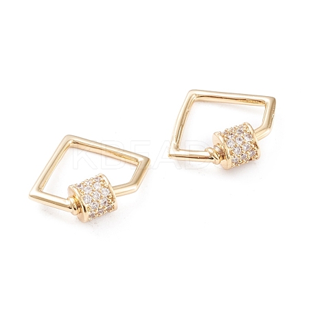 Brass Micro Pave Clear Cubic Zirconia Screw Carabiner Lock Charms KK-F814-33G-1