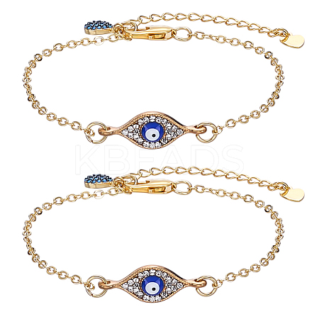 2Pcs Evil Eye Alloy Enamel Charm Bracelets BJEW-ME00006-1
