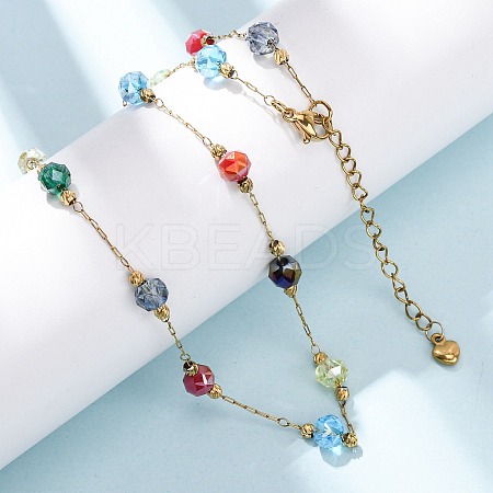 304 Stainless Steel with Faceted Round Glass Bead Cable Chain Necklaces for Women NJEW-G190-02G-1