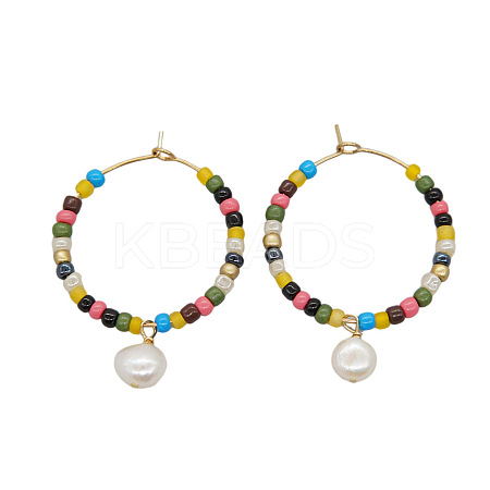 Stainless Steel Freshwater Pearl Oval Hoop Earrings HR9859-4-1