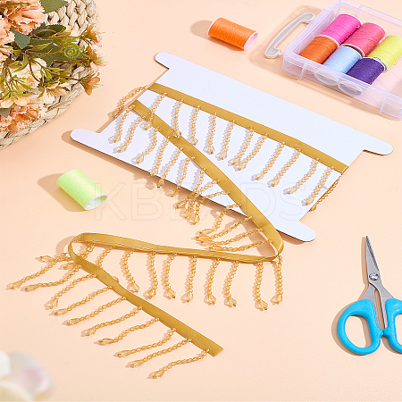 1 Yards Polyester Lace Ribbon with Plastic Beaded Tassel for Sewing Decoration OCOR-LP0002-78-1