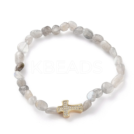 Nuggets Natural Labradorite Stretch Beaded Bracelets BJEW-JB05805-04-1