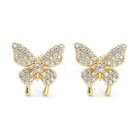 Rack Plating Brass Micro Pave Clear Cubic Zirconia Stud Earrings for Women EJEW-M260-13G-B-1