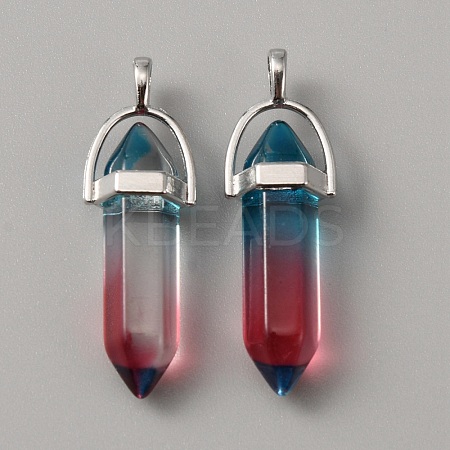 Glass Double Terminal Pointed Pendants LS-G-WH0016-41A-1