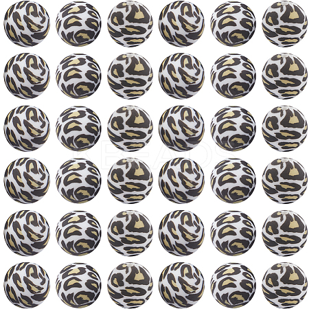 50Pcs Silicone Beads Loose Silicone Beads Kit Leopard Print Silicone Beads for Keychain Making Bracelet Necklace  SIL-SC0001-98-1