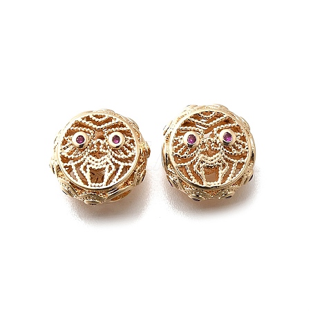 Brass Micro Pave Magenta Cubic Zirconia Beads KK-M318-44G-1
