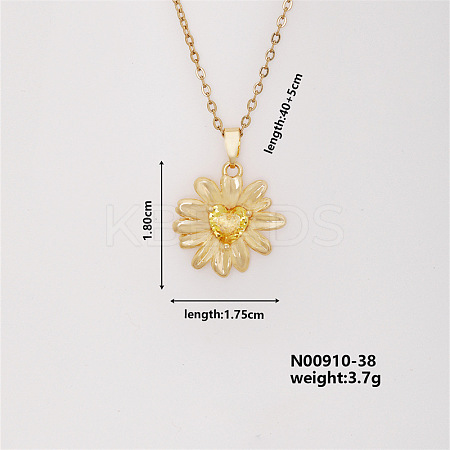 Shiny Sunflower Brass Micro Pave Cubic Zirconia Pendant Necklace for Women SR9149-1-1