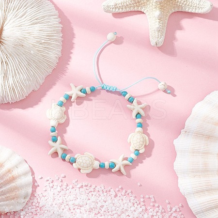 Starfish & Turtle Synthetic Turquoise Beads Braided Bead Bracelets for Women BJEW-JB12130-03-1