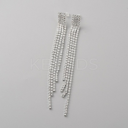 Clear Cubic Zirconia Tennis Tassel Dangle Stud Earrings EJEW-WH0017-10S-1