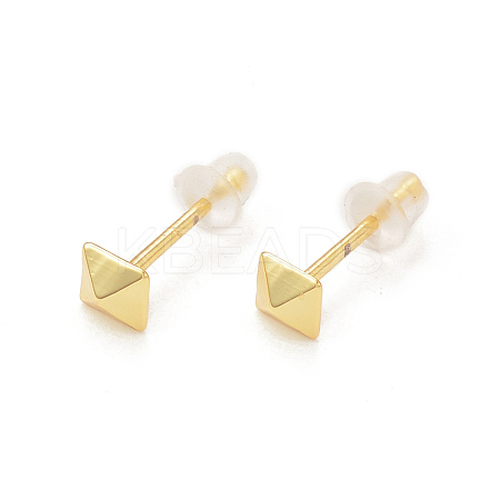 Rack Plating Brass Pyramid Stud Earrings for Women KK-B069-03G-1