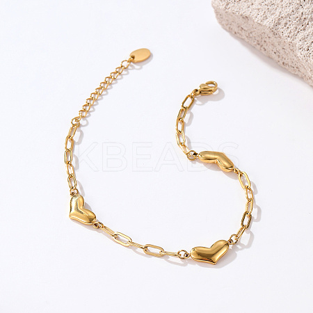 Peach Heart Shaped Stainless Steel Paperclip Chain Bracelets for Women LE3297-1