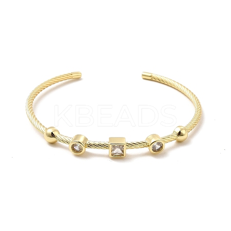 Clear Cubic Zirconia Square Cuff Bangle BJEW-E032-03G-1