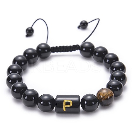 Natural Black Agate & Tiger Eye Round Beaded Adjustable Bracelets HL8029-16-1