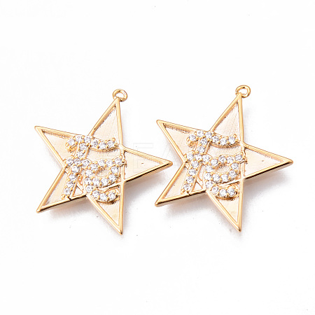 Brass Micro Pave Clear Cubic Zirconia Faith Pendants KK-N232-177G-NF-1