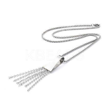 Non-Tarnish 304 Stainless Steel Trapezoid with Tassel Pendant Necklace with Box Chains for Women NJEW-B087-06P-1