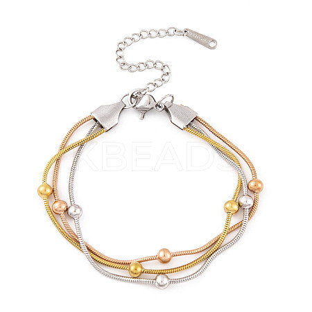 Stainless Steel Multi-strand Ball Bracelets BJEW-L687-01M-1