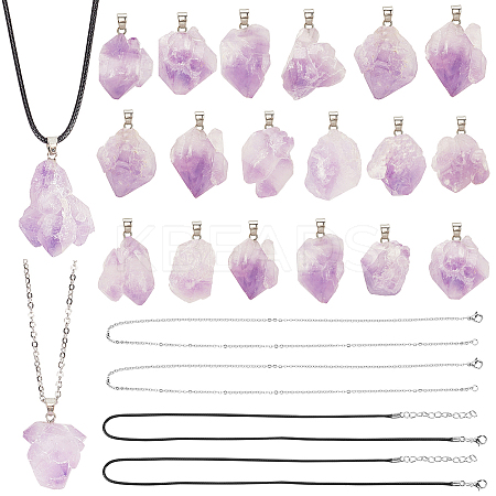 DIY Natural Amethyst Pendant Necklaces Making Kits DIY-SC0012-39P-1