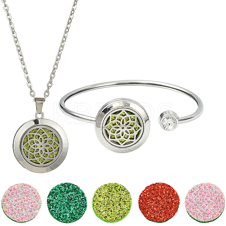 1Pc Stainless Steel Open Cuff Bangles & 1Pc Stainless Steel Pendant Neclace AJEW-SC0004-06D-1