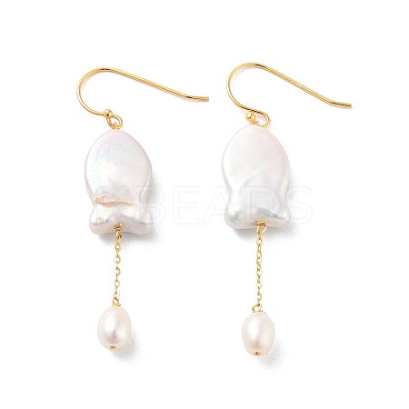 Fish Natural Pearl Dangle Earrings EJEW-E303-06G-1