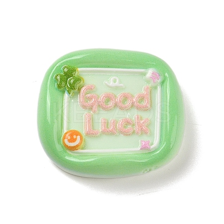 Square Cartoon Word Good Luck Opaque Resin Decoden Cabochons RESI-R447-02E-1
