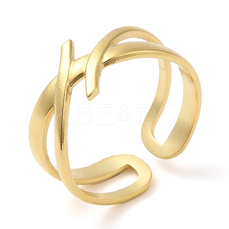 304 Stainless Steel Hollow Open Cuff Ring for Women RJEW-I098-18G-1