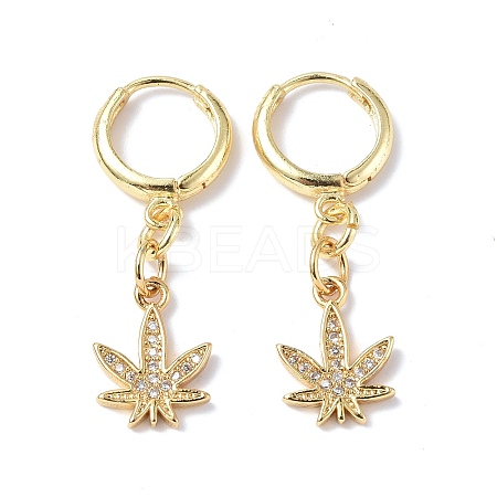 Clear Cubic Zirconia Maple Leaf Dangle Hoop Earrings EJEW-B017-01G-1