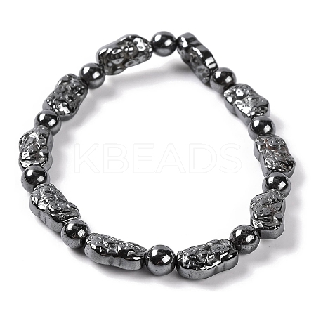 Round & Nuggets Synthetic Non-magnetic Hematite Beaded Stretch Bracelets for Women BJEW-Q345-09-1