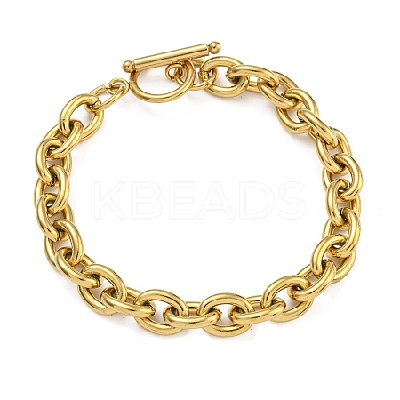 Ion Plating(IP) 304 Stainless Steel Oval Link Chain Bracelets for Men Women BJEW-G723-01G-1