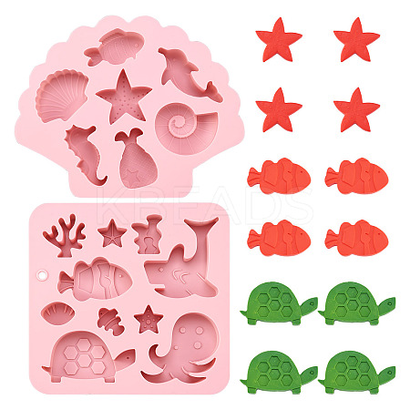 2Pcs 2 Styles Sea Animal Food Grade Silicone Molds SIL-TA0002-16-1