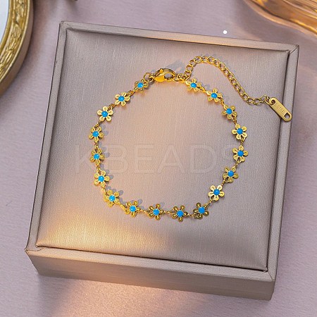 Flower 304 Stainless Steel Enamel Link Bracelets for Women BJEW-M096-01G-1