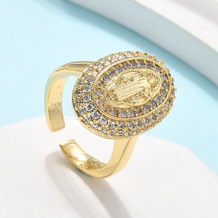 Brass Micro Pave Clear Cubic Zirconia Cuff Rings for Women RJEW-C126-16G-1