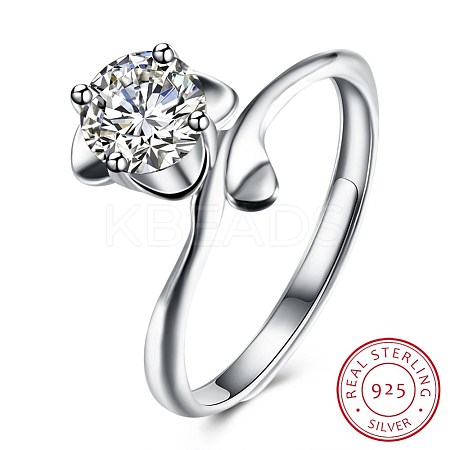 Adjustable 925 Sterling Silver Cubic Zirconia Finger Rings RJEW-BB20774-6-1