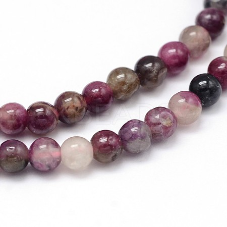 Natural Grade A Plum Blossom Tourmaline Round Bead Strands G-P114-09-4mm-1