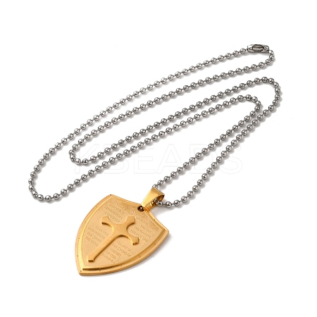 Cross Religion Tag 201 Stainless Steel Pendant Necklace with Iron Box Chains LS-NJEW-D048-05GP-1