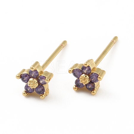 Cubic Zirconia Flower Stud Earrings EJEW-C035-15G-03-1