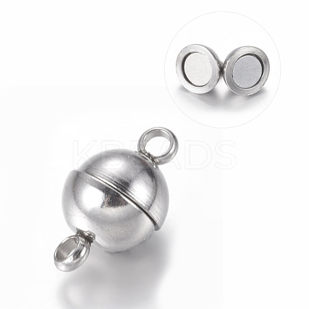 304 Stainless Steel Magnetic Clasps with Loops X-STAS-K006-5.5mm-04C-1