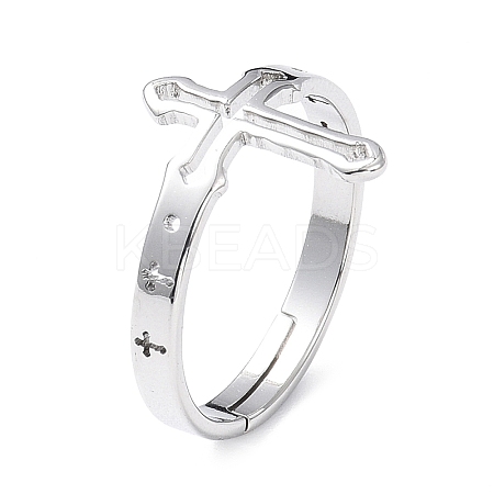 Non-Tarnish 304 Stainless Steel Hollow Out Cross Adjustable Ring for Women RJEW-I097-05P-1
