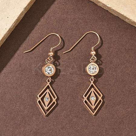 304 Stainless Steel Rhombus Dangle Earrings EJEW-Z129-12G-03-1
