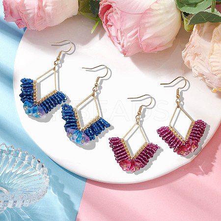 2 Pairs 2 Colors Braided Glass & 201 Stainless Steel Dangle Earrings EJEW-MZ00159-1