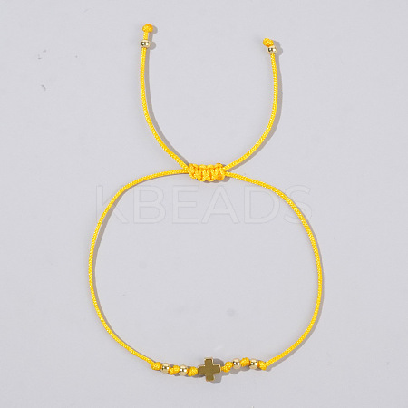 Adjustable Cross & Round Braided Bead Bracelets for Women YI2903-4-1