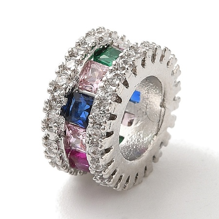 Brass Micro Pave Colorful Cubic Zirconia European Beads KK-C072-15P-1