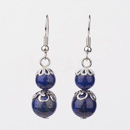 Lapis Lazuli Dangle Earrings X-EJEW-JE02206-03-1